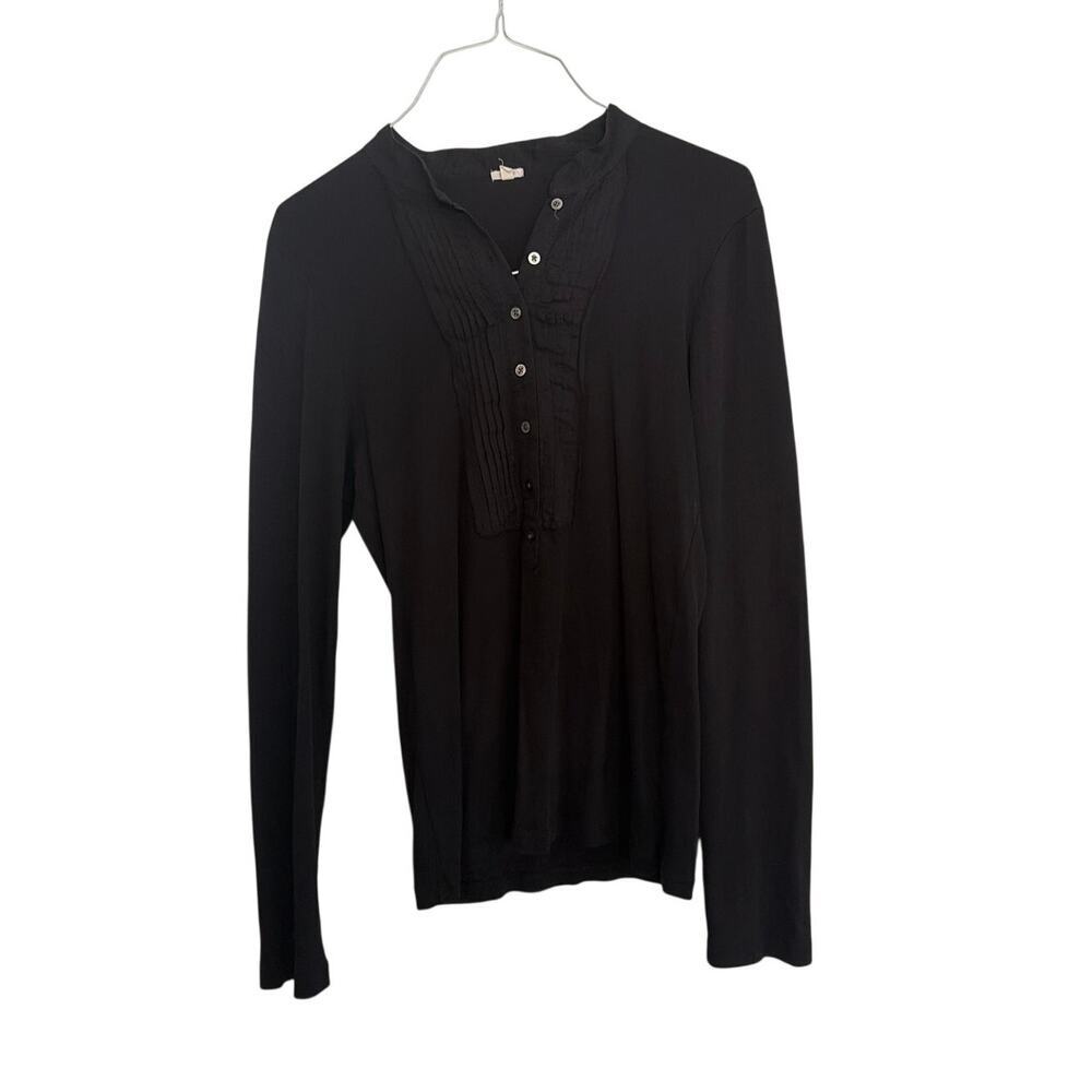 J.Crew Henley Shirt Button Up Long Sleeves Black Size XL